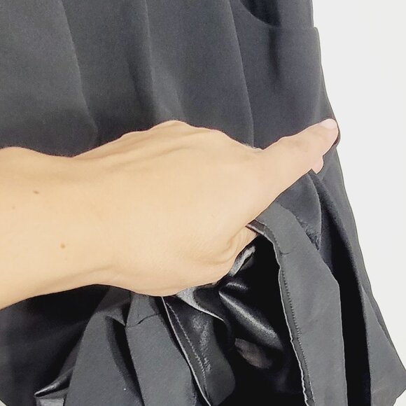 Elena Wang Classic Black Satin V-Neck Trim Pockets Sleeveless Faux Wrap Dress S - Picture 6 of 12